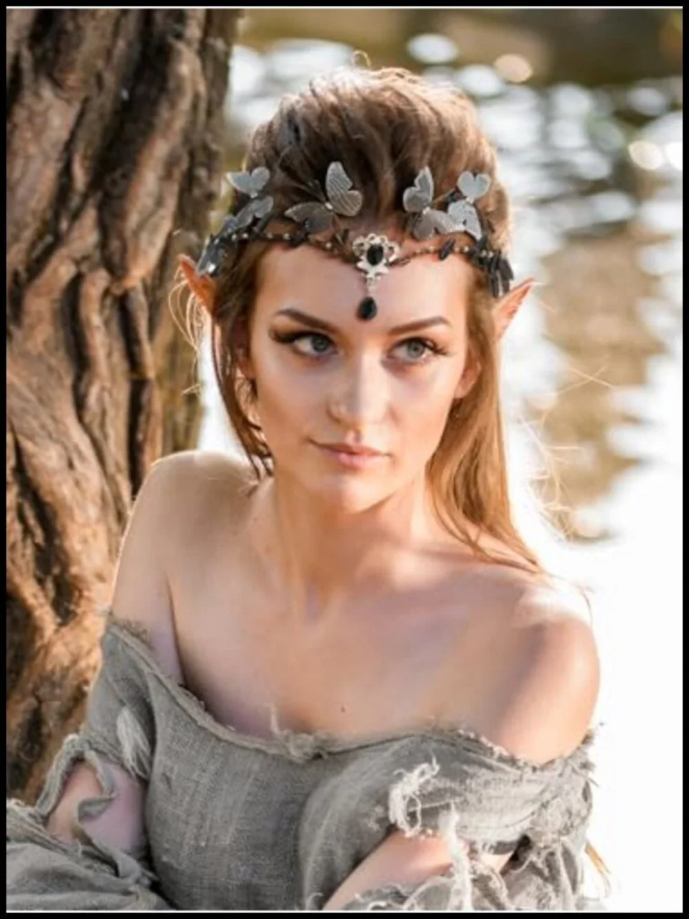 Handmade Butterfly Fairy Crown Elf Headpiece Flower Headband with Crystal for